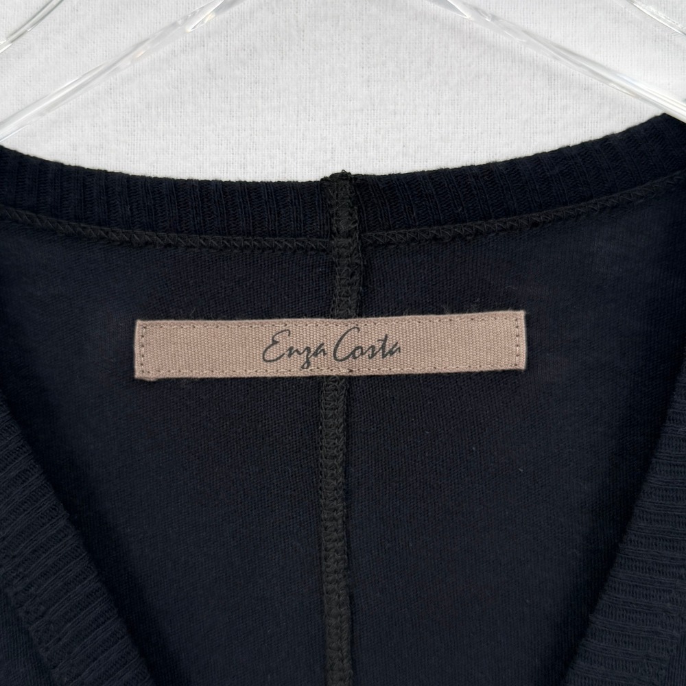 ENZA COSTA Cashmere Cuffed V Neck Top Womens Small Black Long Sleeve Luxury - Picture 12 of 15